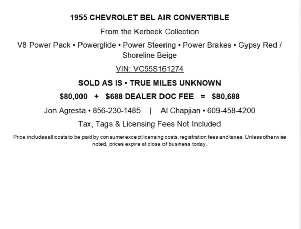 Used 1955 Chevrolet Bel Air Convertible from the Kerbeck Collection for sale $80,000 at Bentley Palmyra N.J. in Palmyra NJ 08065 3