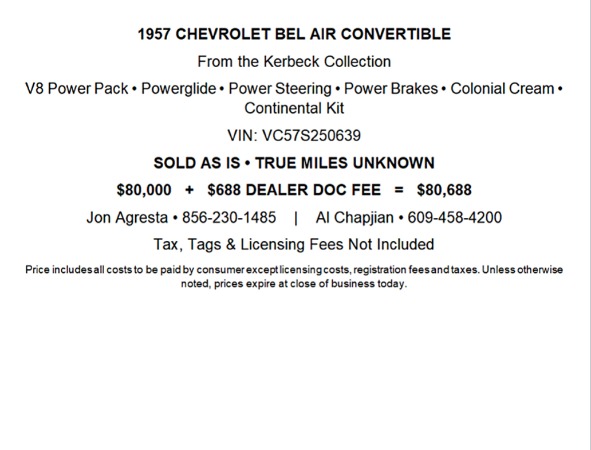 Used 1957 Chevrolet Bel Air Convertible from the Kerbeck Collection for sale $80,000 at Bentley Palmyra N.J. in Palmyra NJ 08065 3